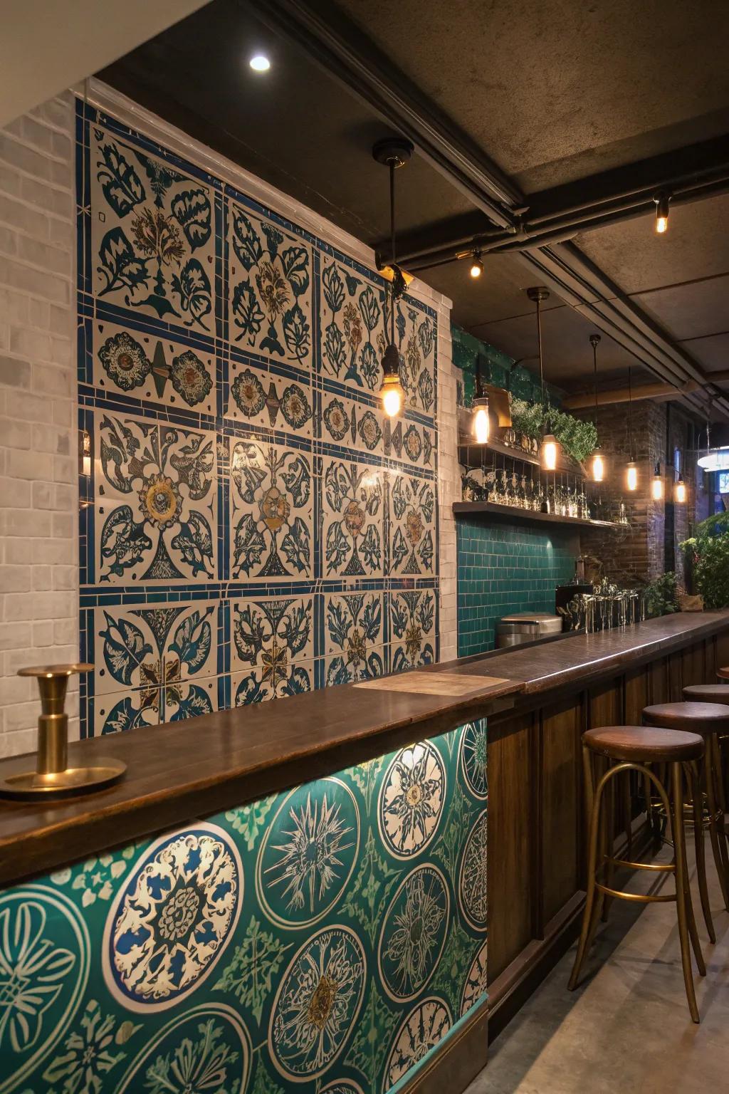 Embrace vintage elegance with tiles that add timeless charm to your bar.