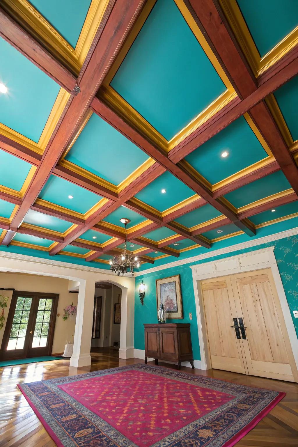 Add drama and elegance with a coffered beam ceiling.