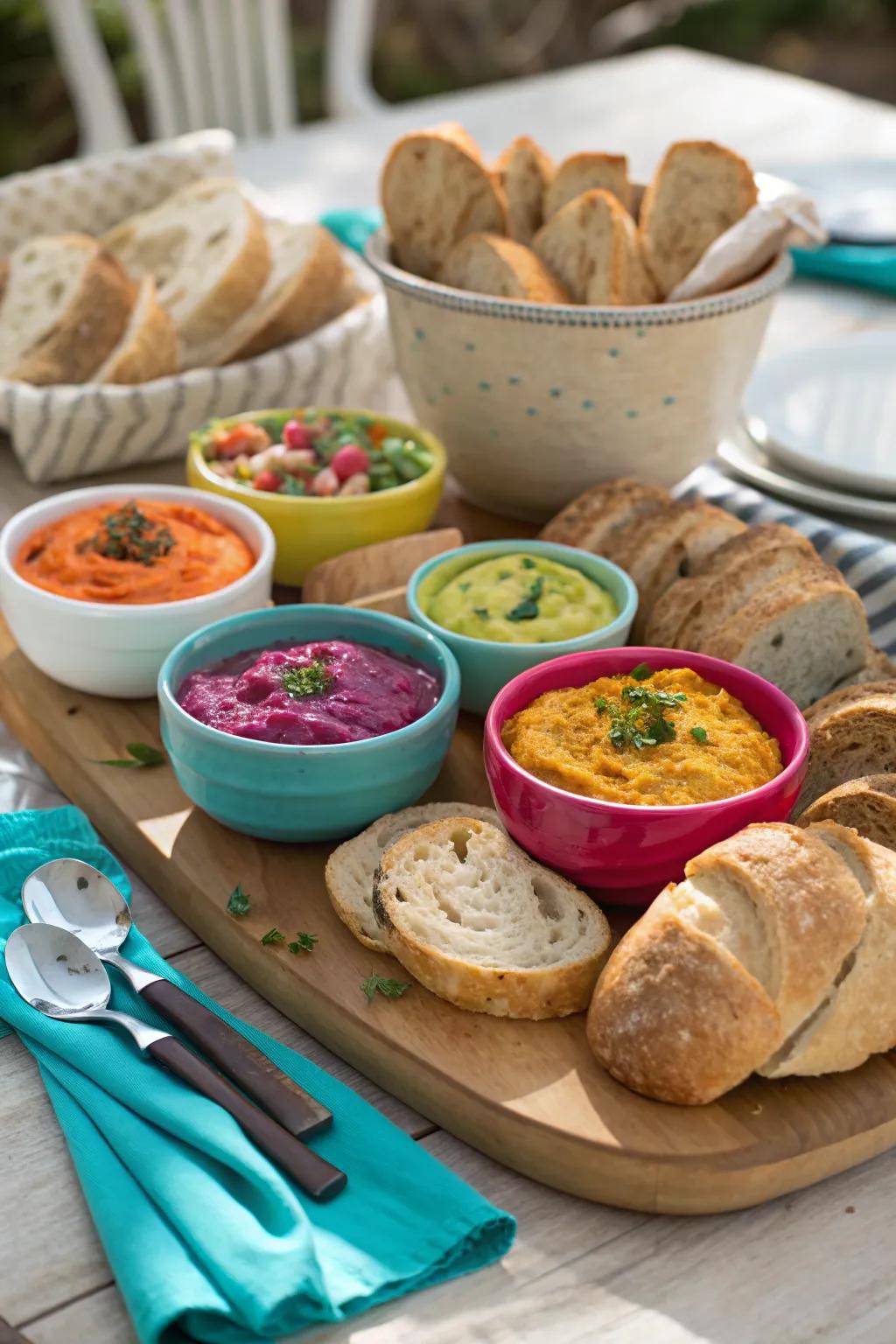 Dive into this rustic bread and dip display that’s full of flavor and perfect for sharing.
