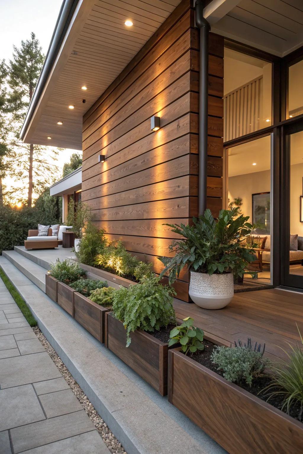 Create a warm, inviting exterior with beautifully crafted wooden panels on your foundation.