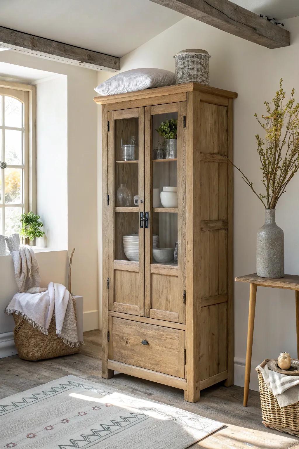 Timeless appeal with traditional craftsmanship meets modern design in this pantry cabinet.