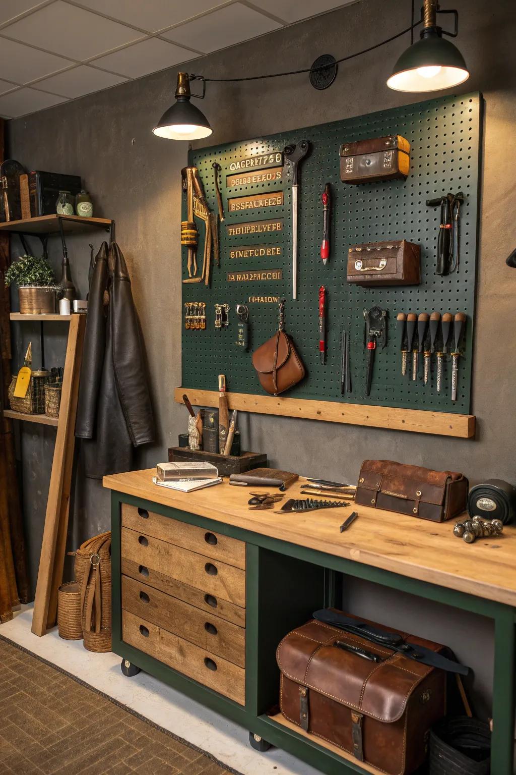 Turn practical pegboards into a work of art with thoughtful arrangement.