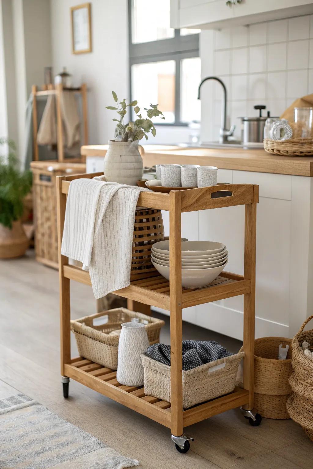 Roll with it—mobile carts bring flexibility and storage to any room.