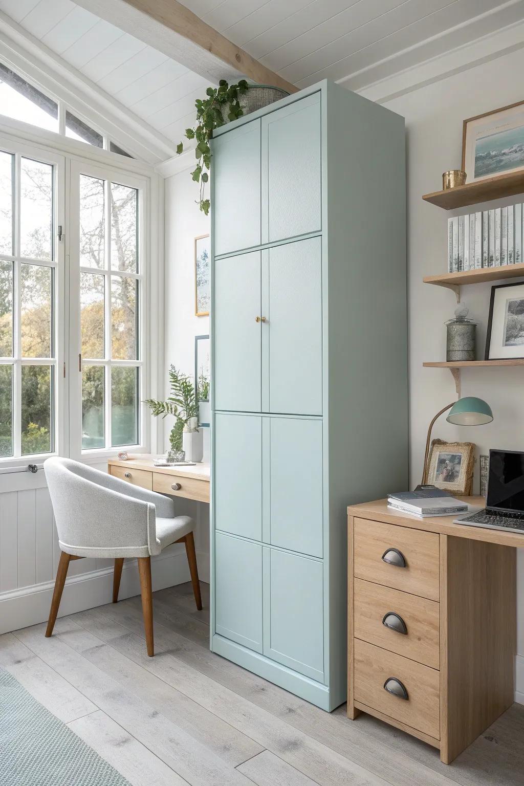 Vertical storage keeps your workspace efficient and tidy.