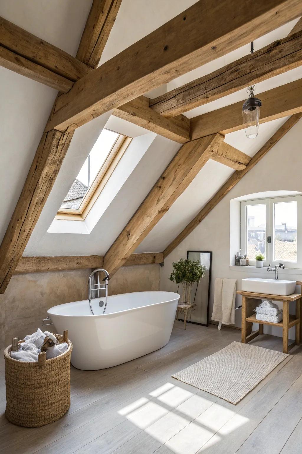 Embrace the character of exposed beams for a rustic yet refined look.