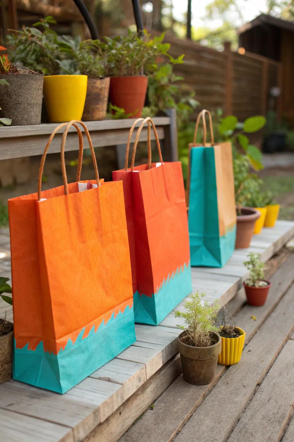 Simplicity meets style with these paint-dipped bags, ideal for eco-conscious decor.