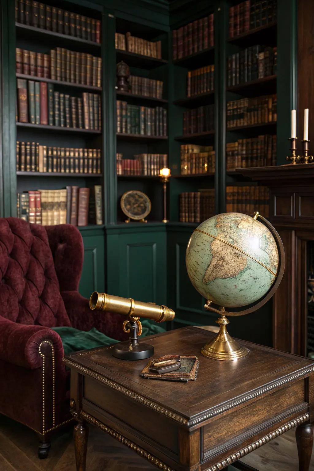 Escape into a world of imagination with a steampunk library filled with vintage charm.
