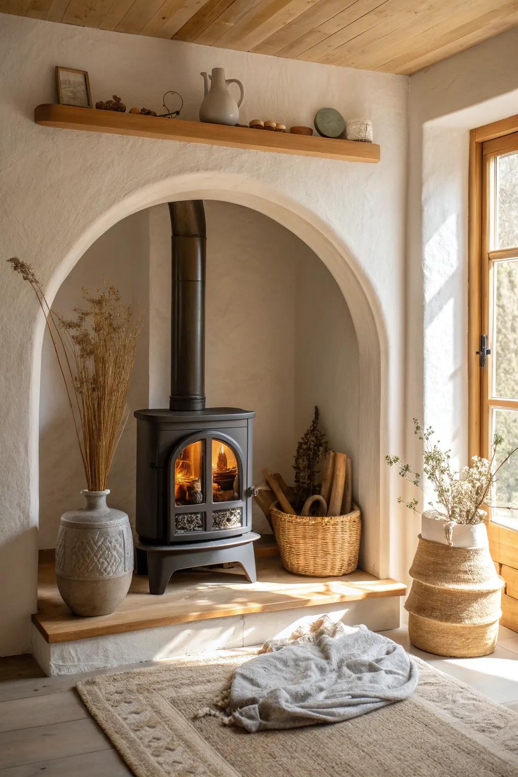 An arched alcove adds elegance and a touch of architectural charm.