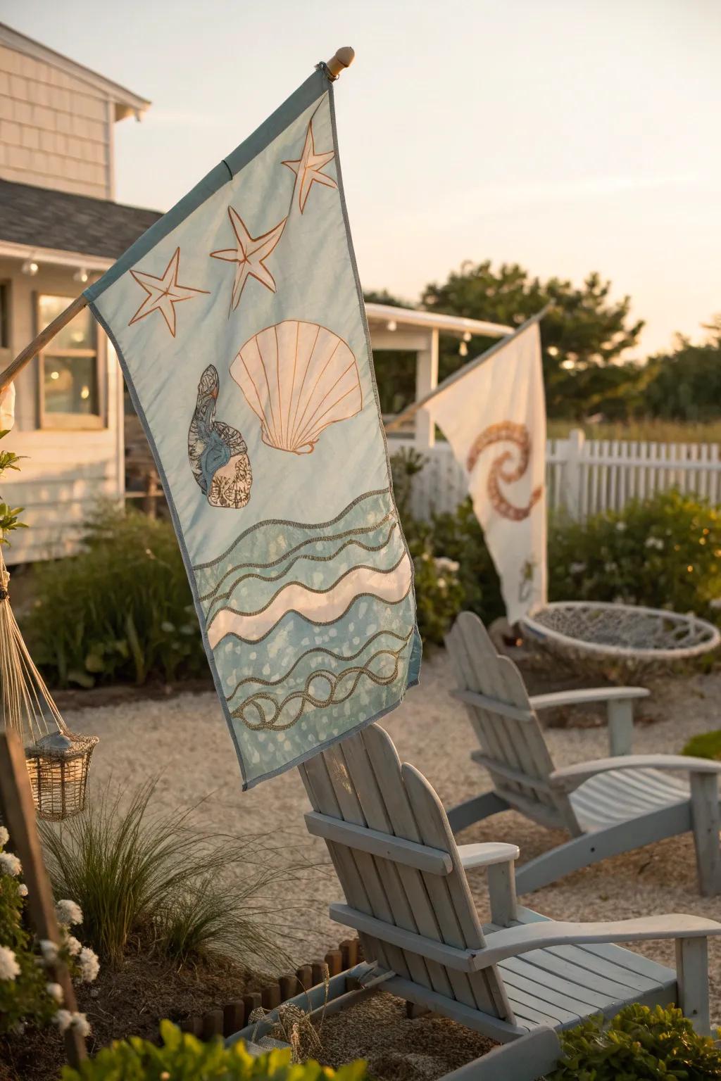 Infuse your outdoor space with beachy vibes using flags that echo the tranquility of the coast.