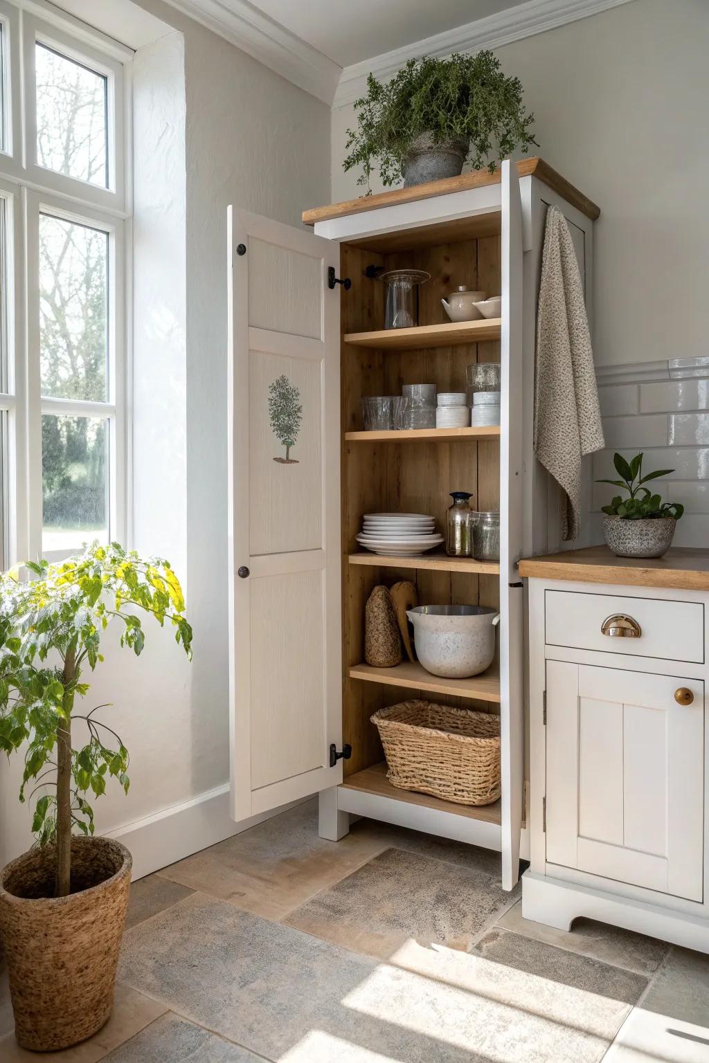 Big storage in a small package with a compact pantry cabinet. #SmallSpaceLiving #StorageSolutions