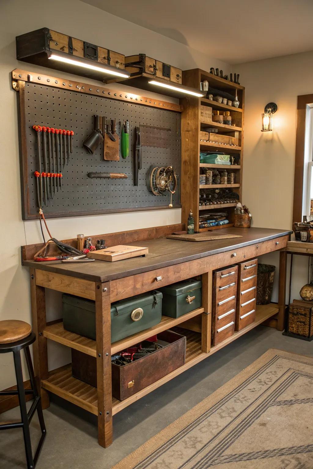 🔨 Enhance your workspace with a versatile workbench that doubles as a storage powerhouse. #DIYProjects #WorkbenchGoals