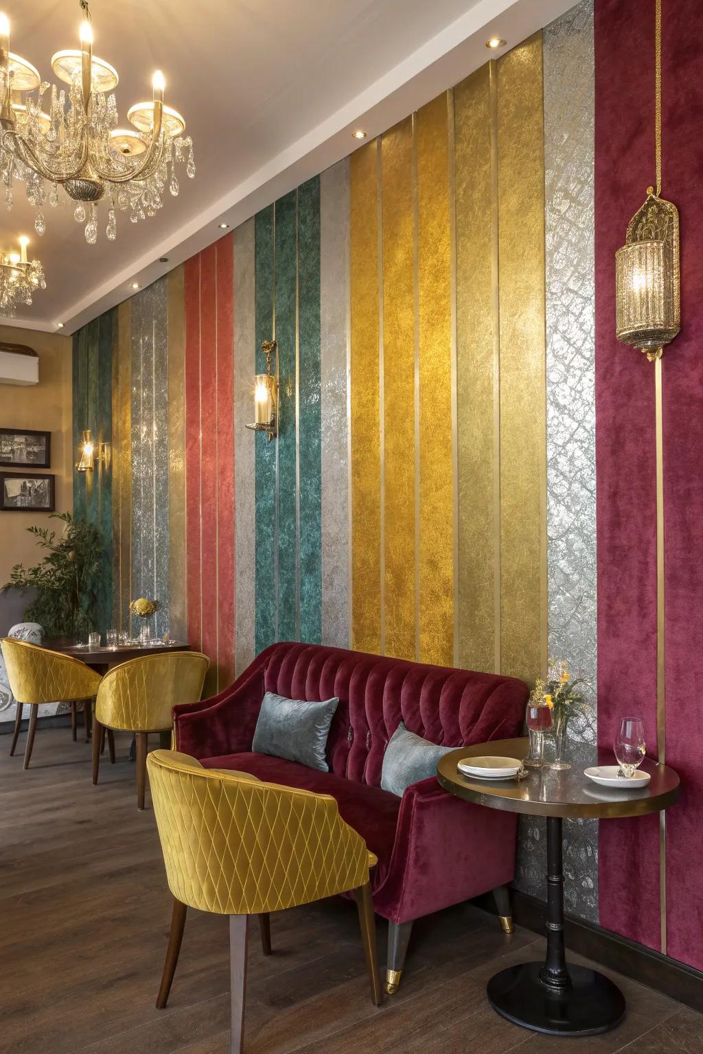 Metallic accents add a luxurious touch to your walls, reflecting light beautifully.