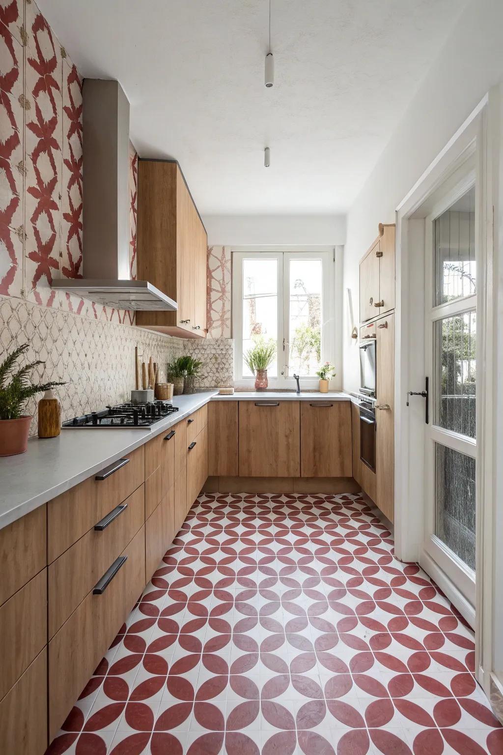 Add a playful touch to your kitchen with bold patterns that bring a sense of fun and creativity. #PatternPlay #KitchenDesign #RedAndWhite