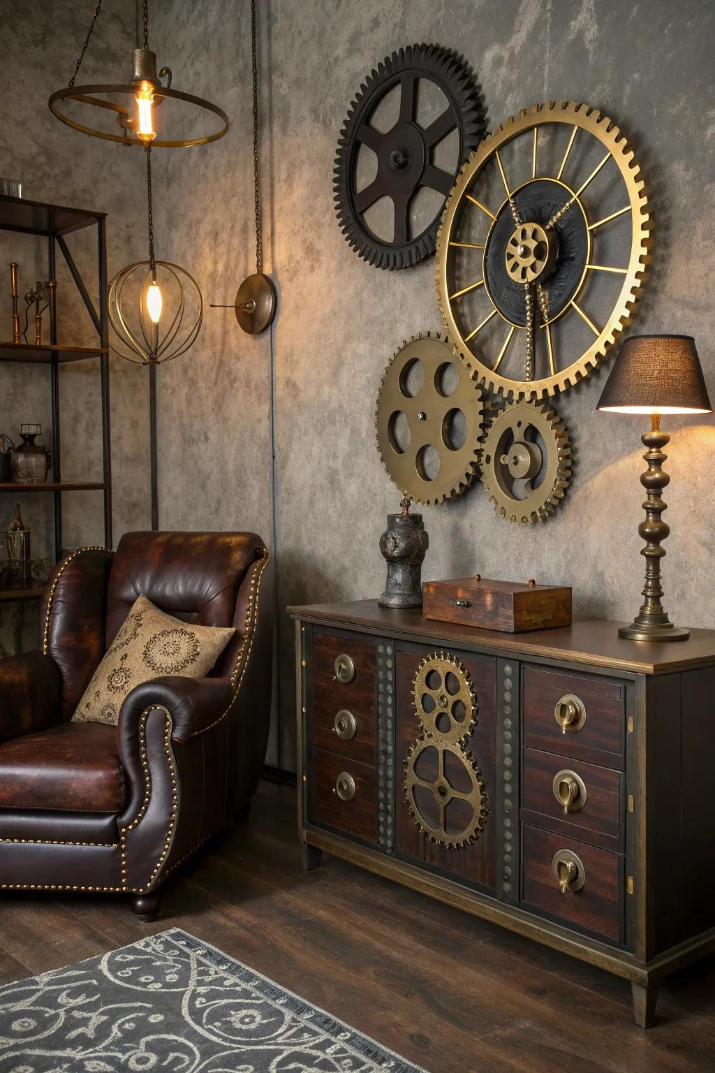 Add a unique twist to your decor with furniture featuring mechanical elements.