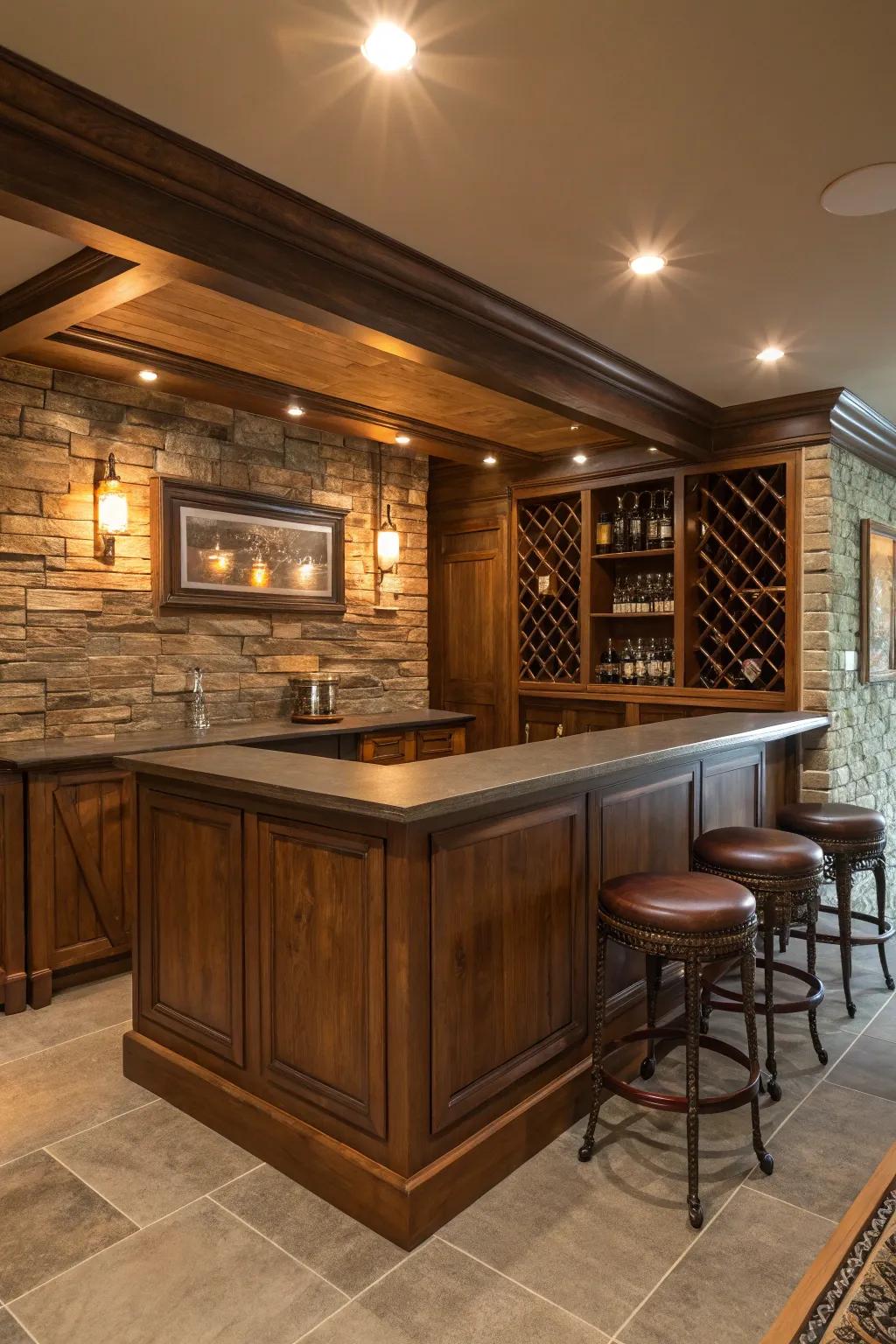 Set the mood with warm lighting accents that transform your bar experience. #LightingDesign #MoodSetter