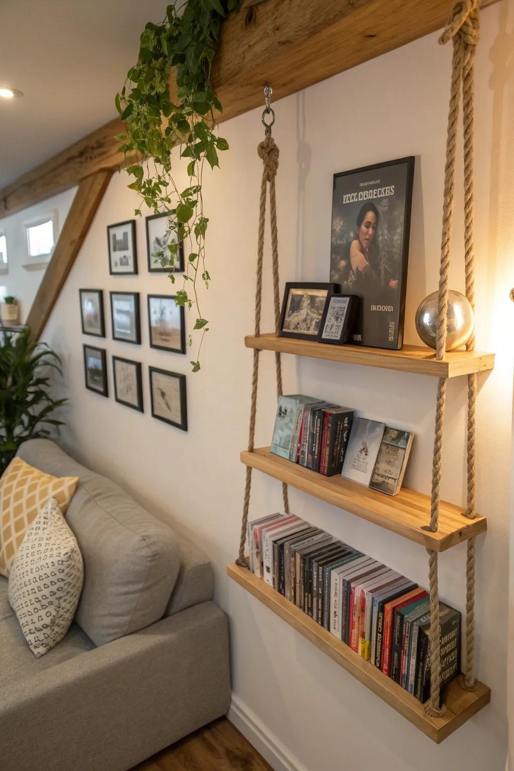 Elevate your space with a hanging DVD shelf that turns your collection into a stylish display. 🎥🖼️ #WallDecor #SpaceSaving