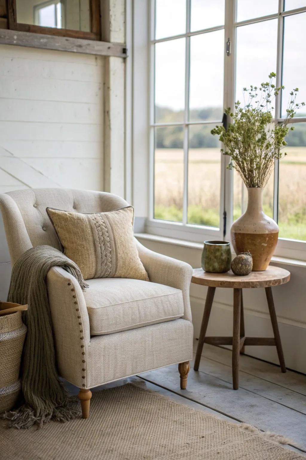 Textured fabrics add warmth and texture to this inviting workspace.