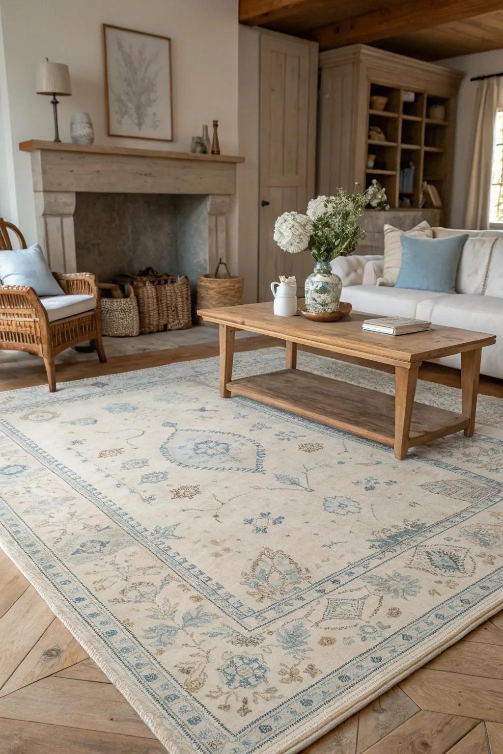 An oversized rug adds grandeur and comfort to any room. 🏡 #SpaciousLiving #InteriorDesign