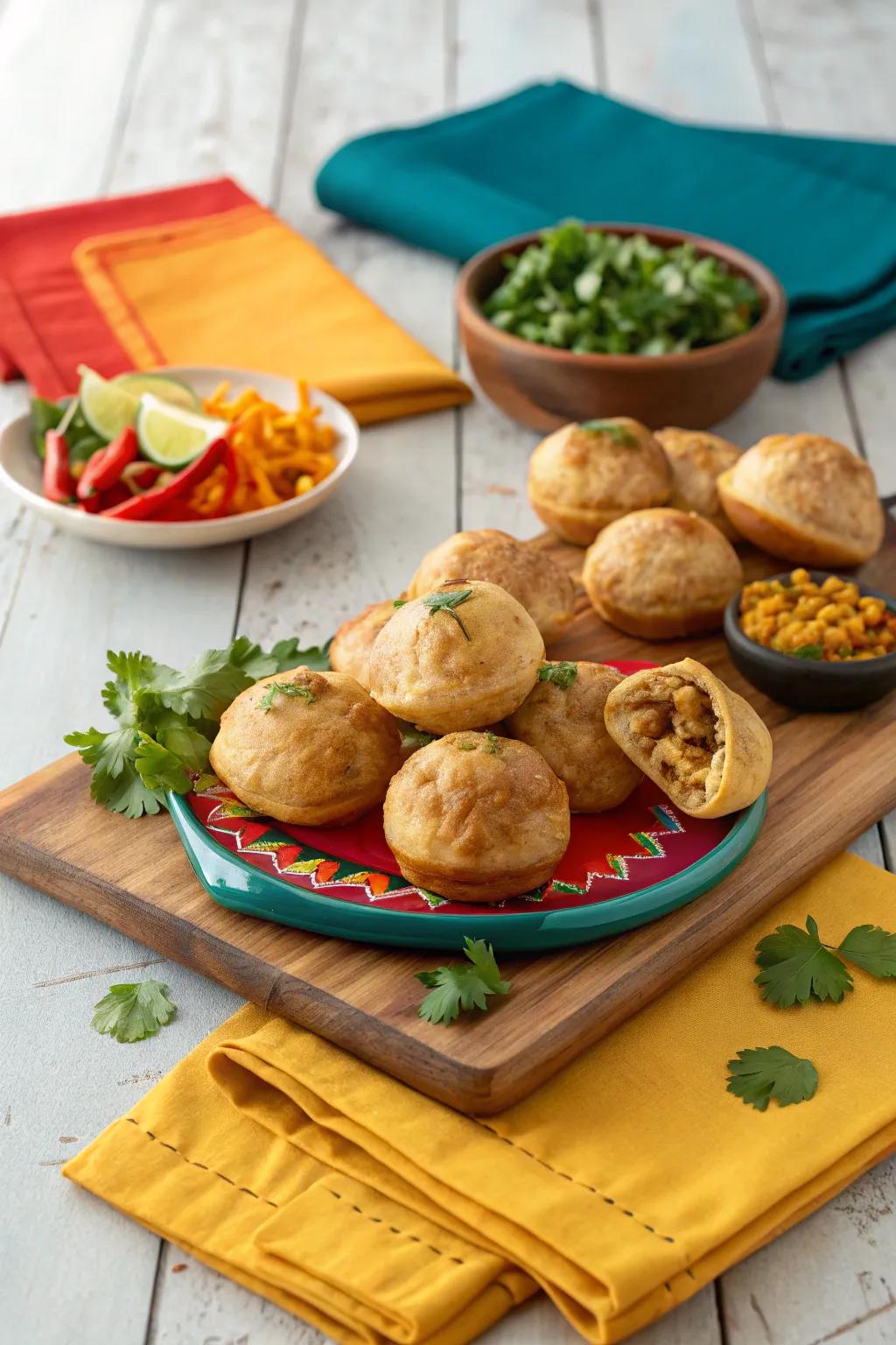 Savor the flaky texture and spiced filling of kachoris, adding heartiness to your board.