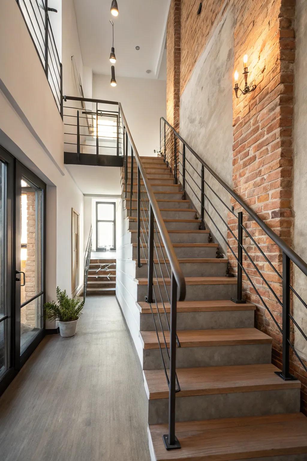 Urban cool meets contemporary style in this industrial-inspired staircase. #IndustrialDesign #UrbanVibes