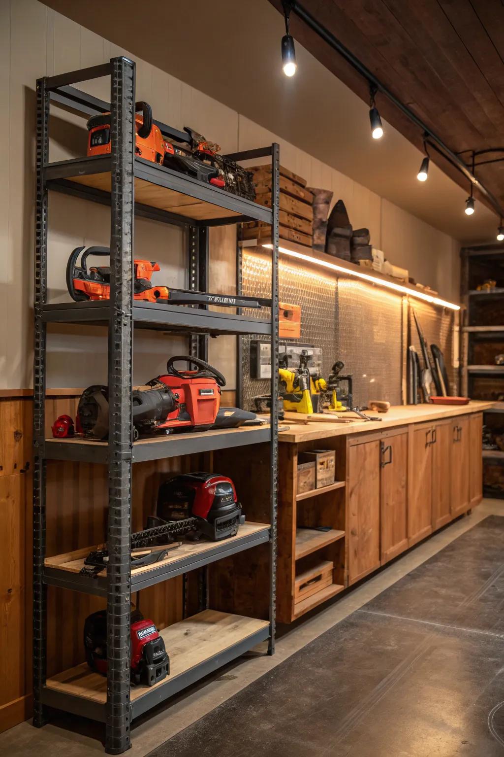 Keep power tools secure and ready to use with innovative rail systems that optimize wall space.