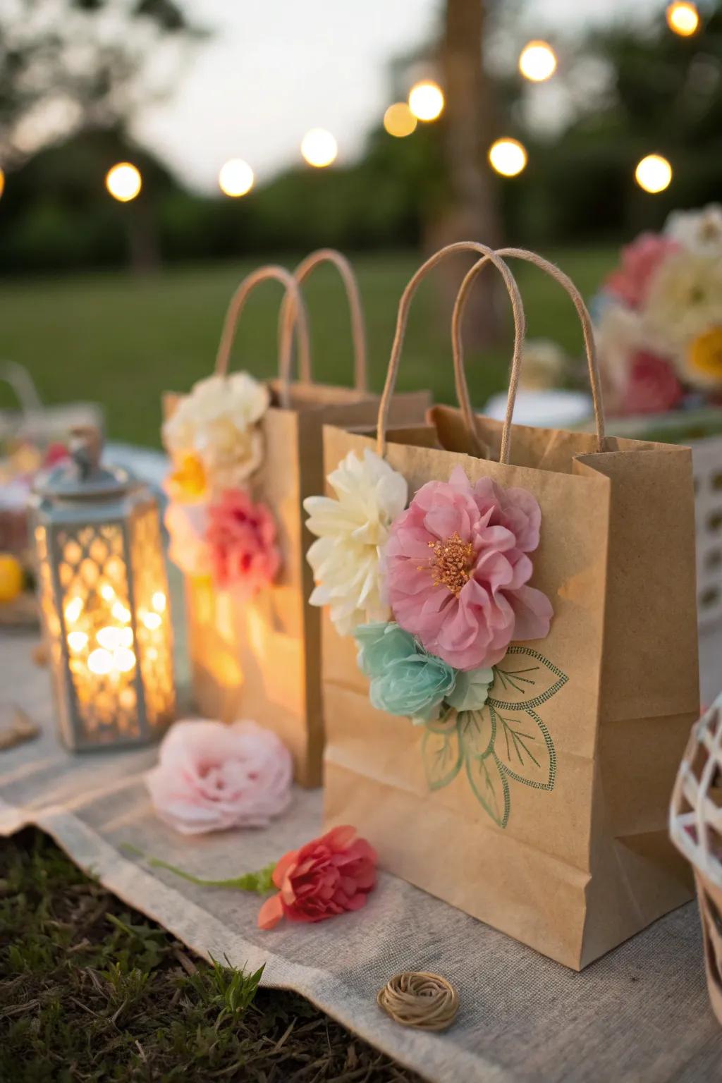 Add a floral touch to your decor with these fabric flower bags, perfect for spring celebrations. #GardenParty #FloralDecor 🌸