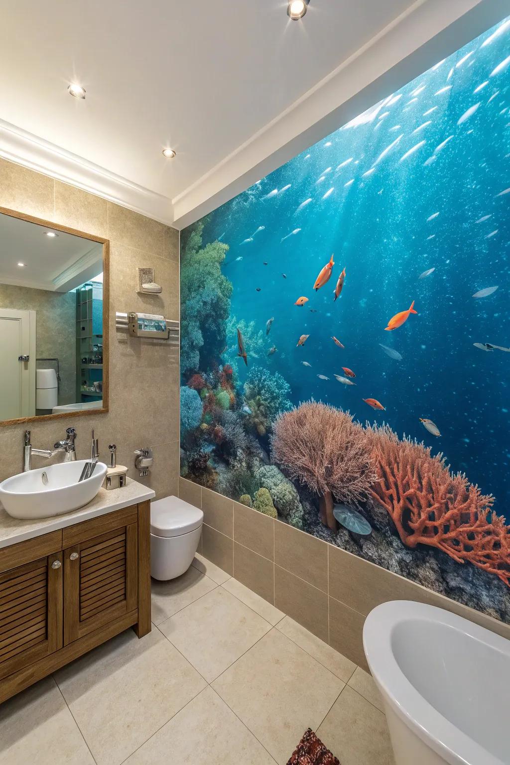 Create a serene underwater escape with aquatic wall wraps.