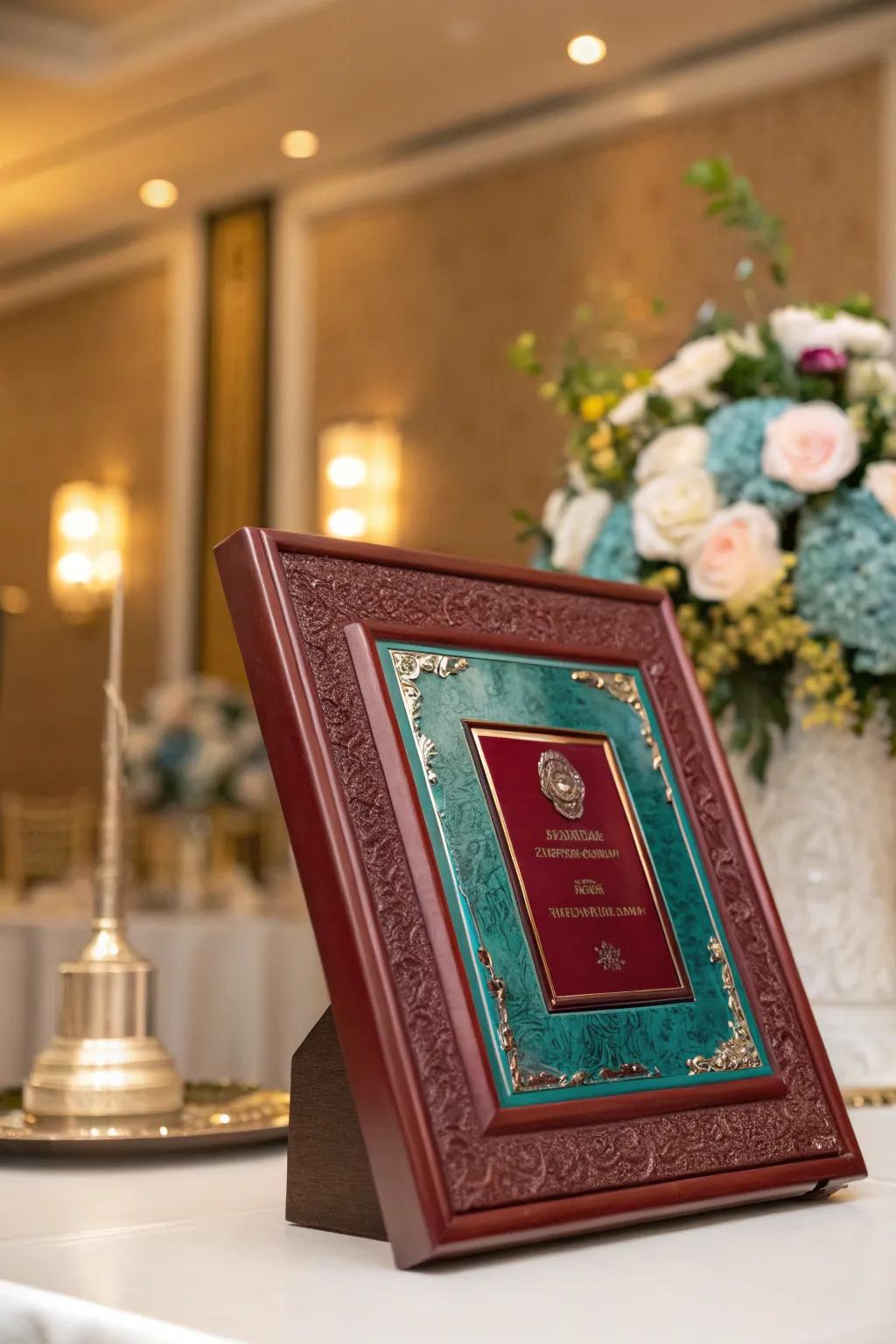 Indulge in luxury with a leatherette plaque that adds a sophisticated touch to any room. ✨ #LuxuryDecor #WeddingStyle