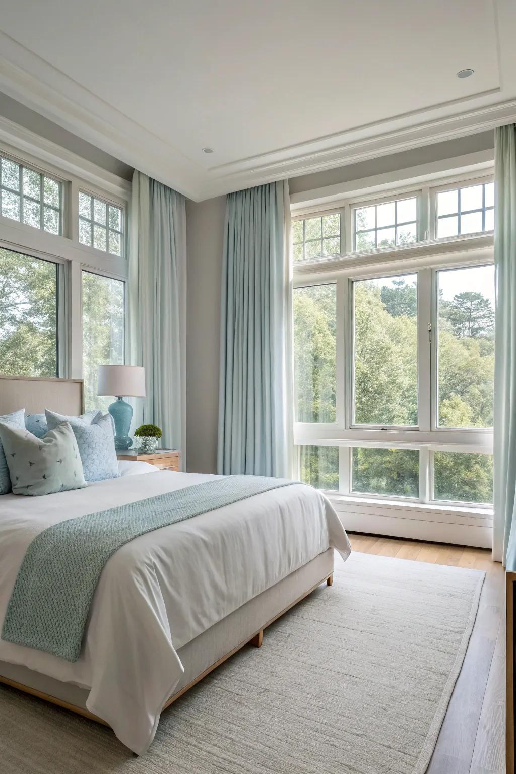 Let the light in with large windows for a bright and airy bedroom. 🌞 #NaturalLighting