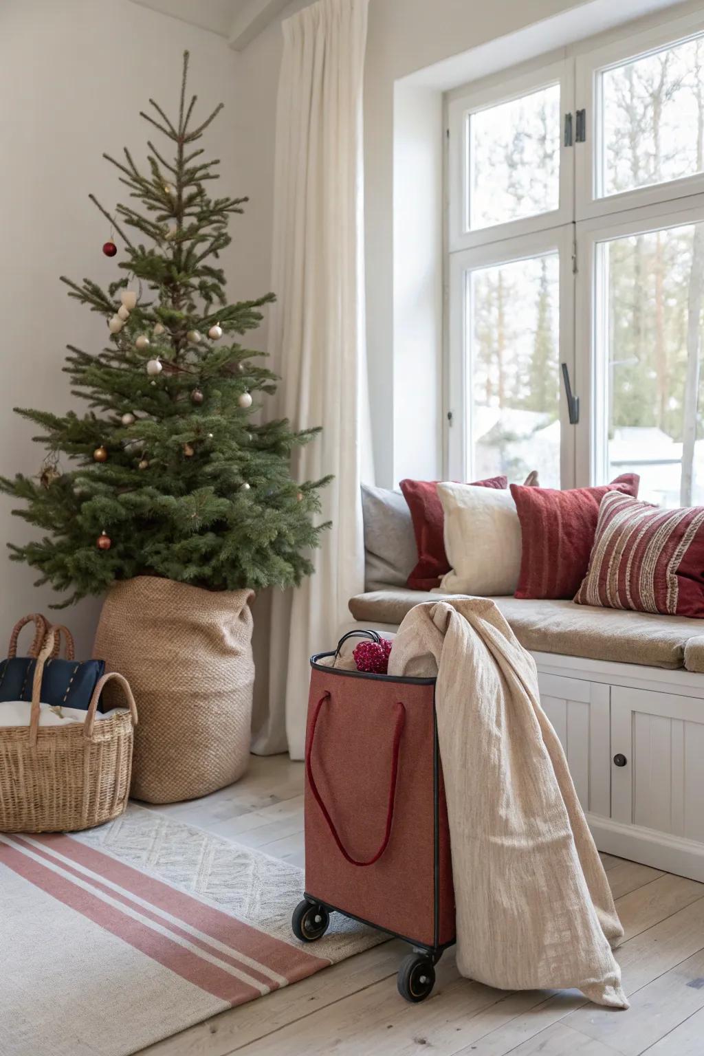 Protect and transport your artificial tree effortlessly with a rolling storage bag.