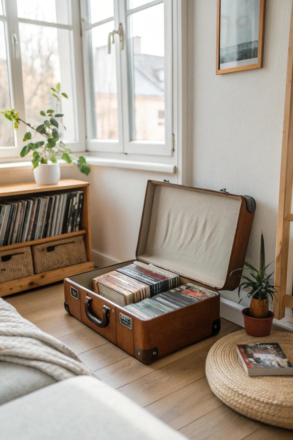 Repurpose vintage pieces for a unique DVD storage solution that adds charm to any space.