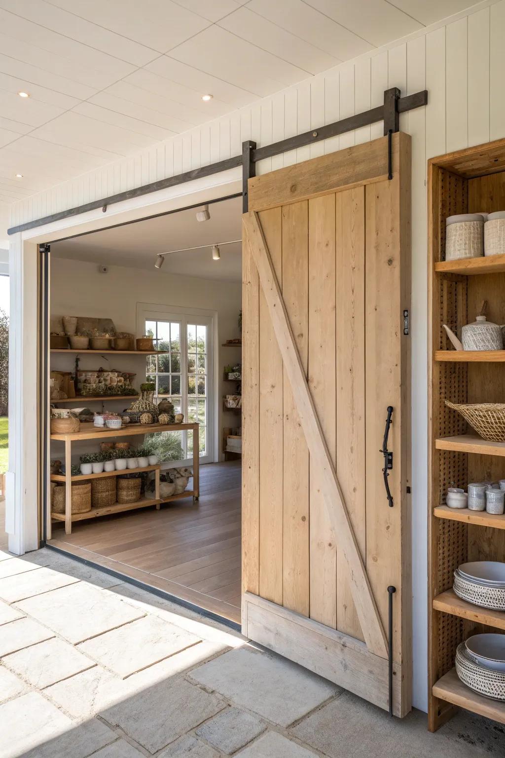 Make a statement with a stylish barn door entrance. 🚪 #BarnDoor #FarmStyle