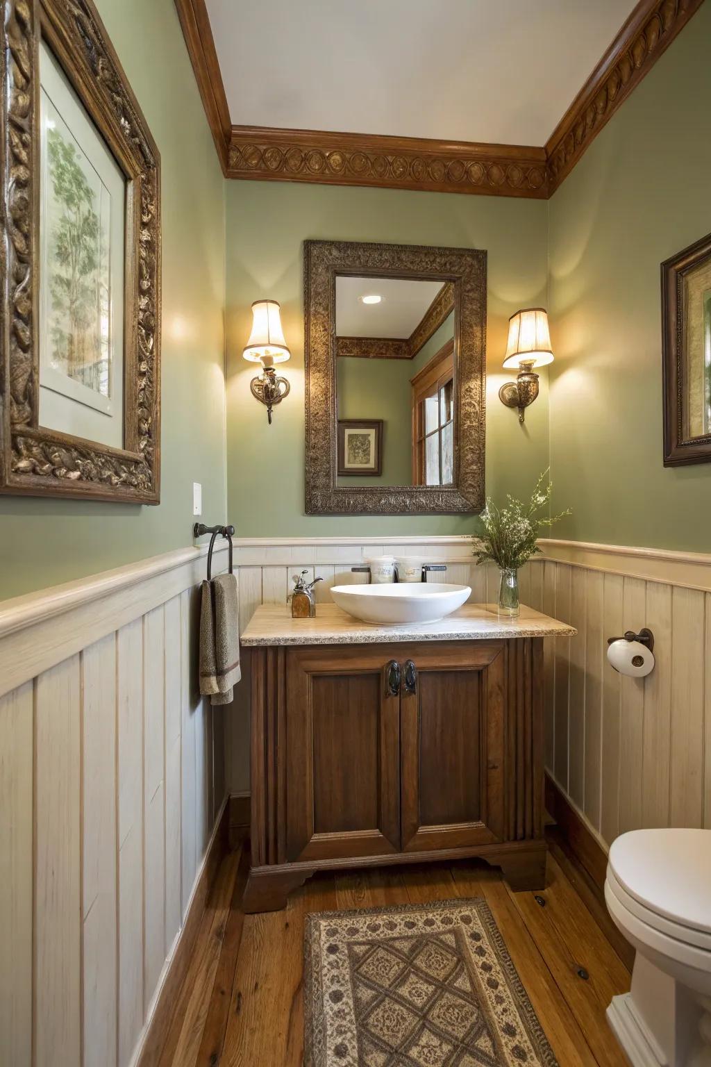 Wainscoting adds a touch of elegance and sophistication to any half bath.
