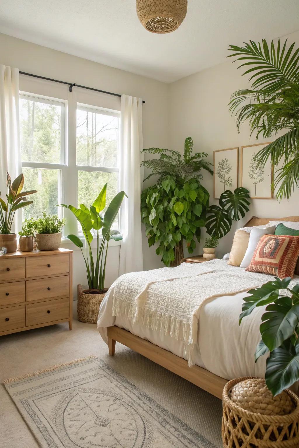 Breathe life into your bedroom with lush indoor plants that invigorate your space. 🌿 #GreenLiving #PlantLovers