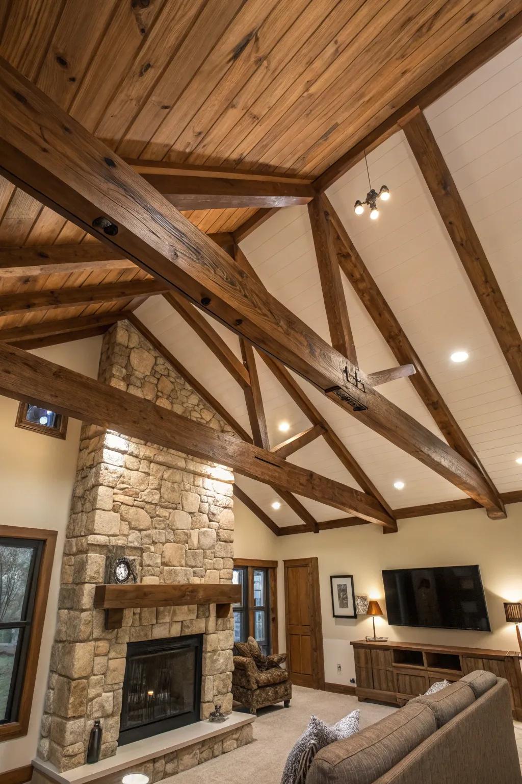 Hybrid ceilings combine rustic and modern elements for a uniquely stylish look.