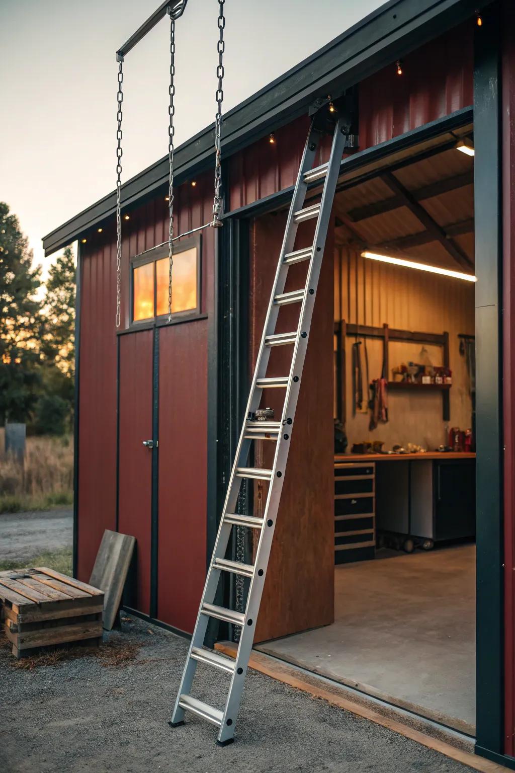 🪜 Reclaim your floor space with vertical storage solutions that keep ladders and tools neatly stowed away. #SpaceSaving #EfficientLiving