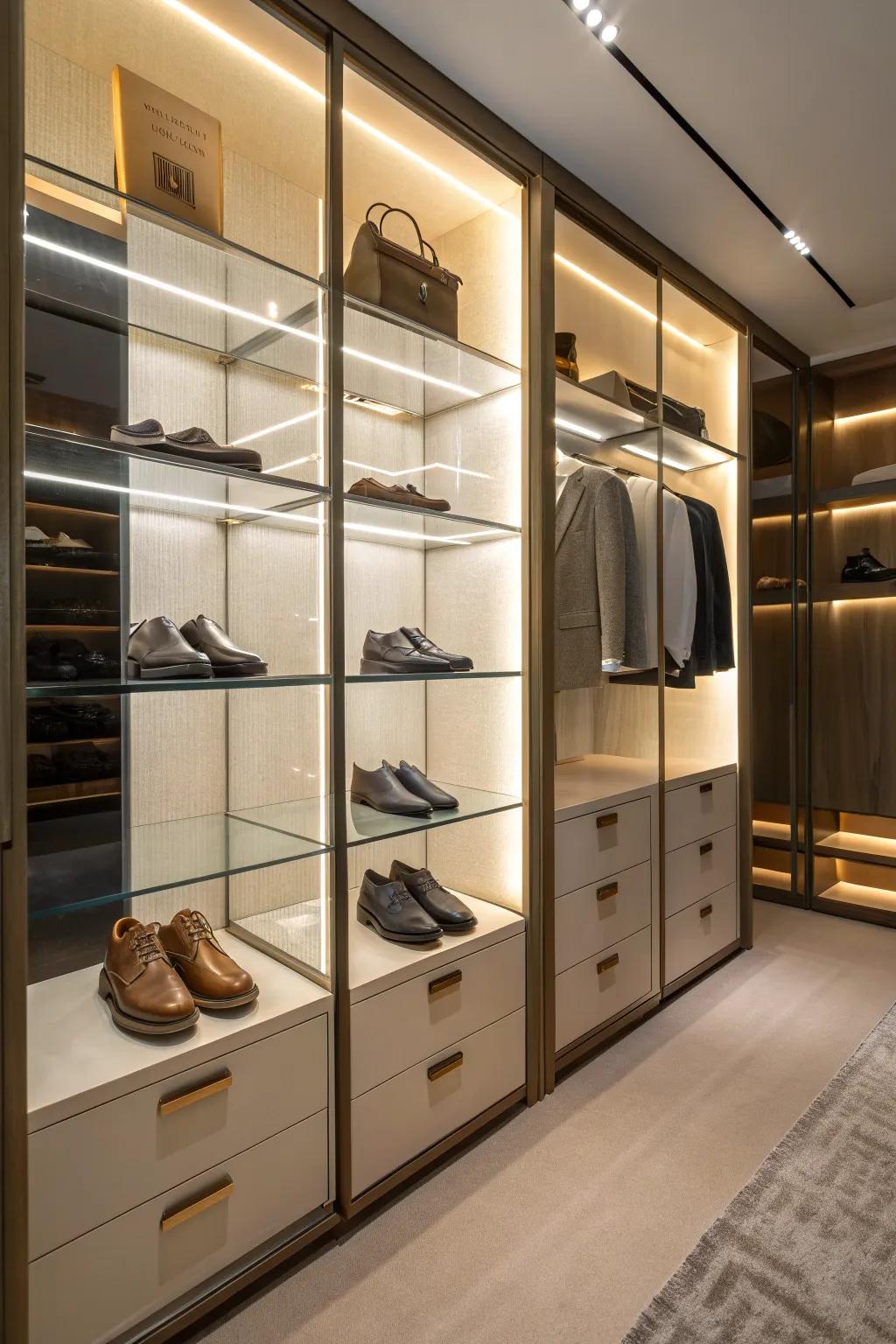 Showcase your shoes with a chic, illuminated display.