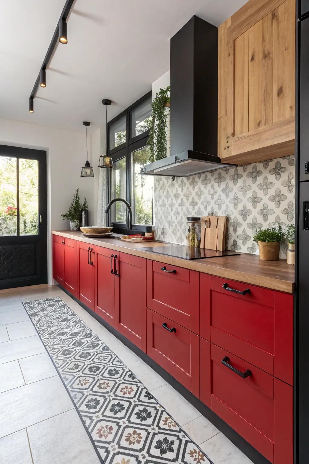 Mix and match styles for an eclectic kitchen that bursts with energy and unique charm. #EclecticStyle #RedAndBlack #KitchenInspo