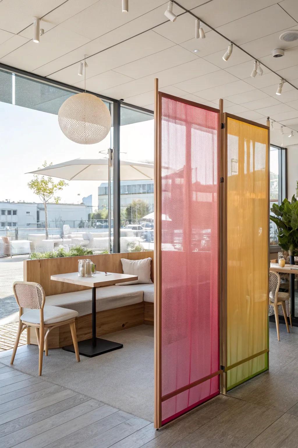 Infuse your salon with color through vibrant acrylic partitions. 🌈 #ColorPop #VibrantDesign