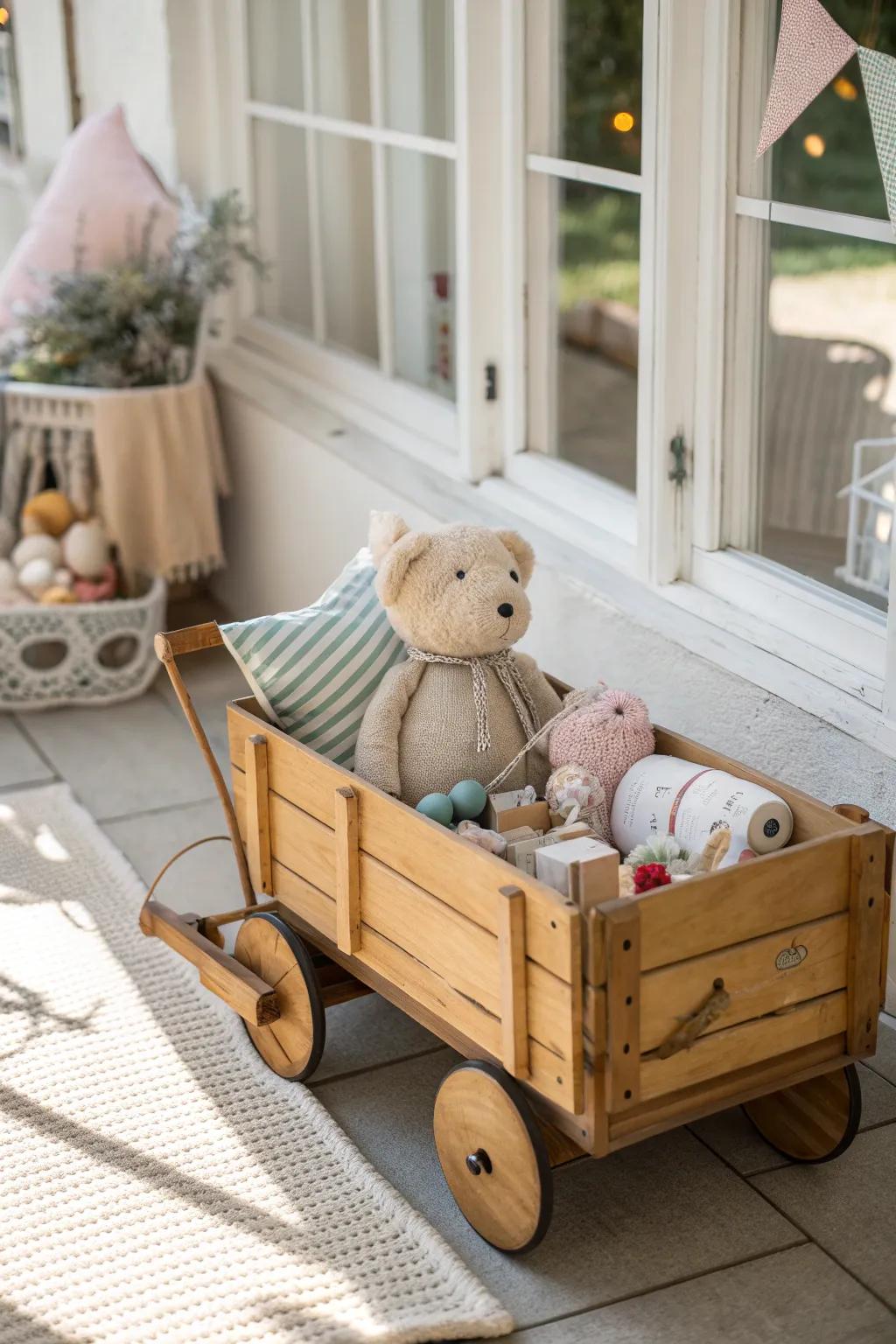 Take a trip down memory lane with a wagon full of vintage treasures. 🎠 #VintageDecor #Nostalgia