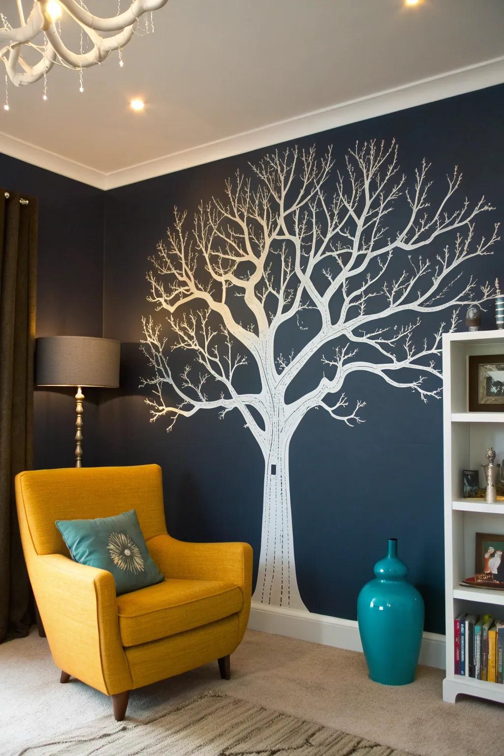 Achieve a modern and sleek look with a vinyl decal tree that effortlessly decorates your wall.