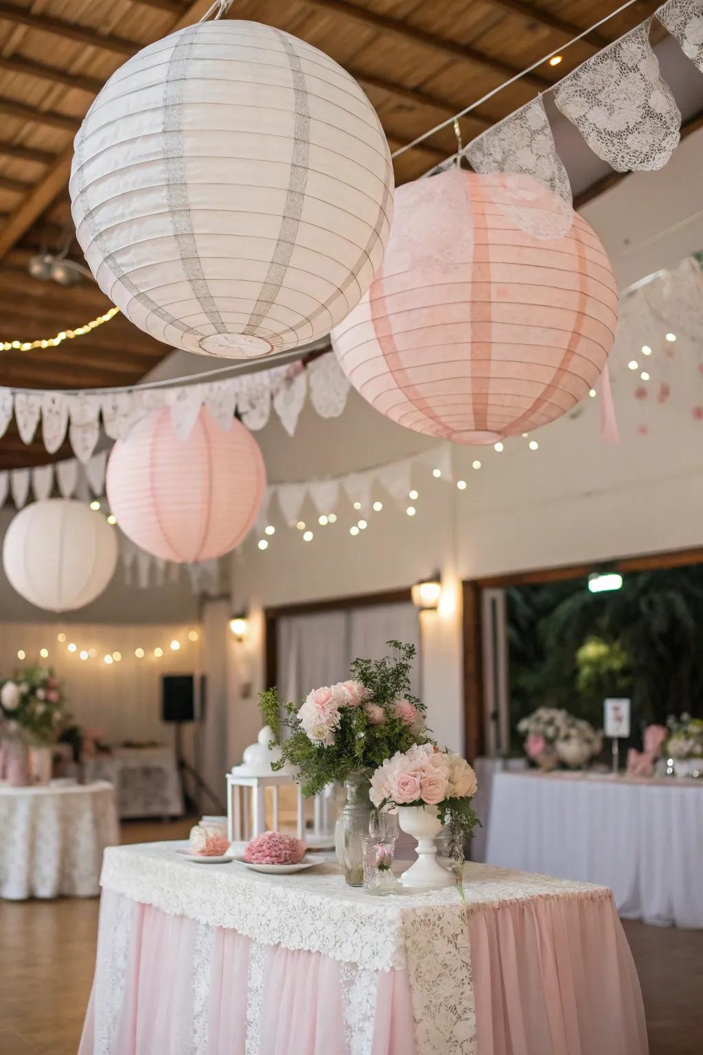 Add a whimsical touch with paper lanterns that float gently above, enhancing the dreamy atmosphere.