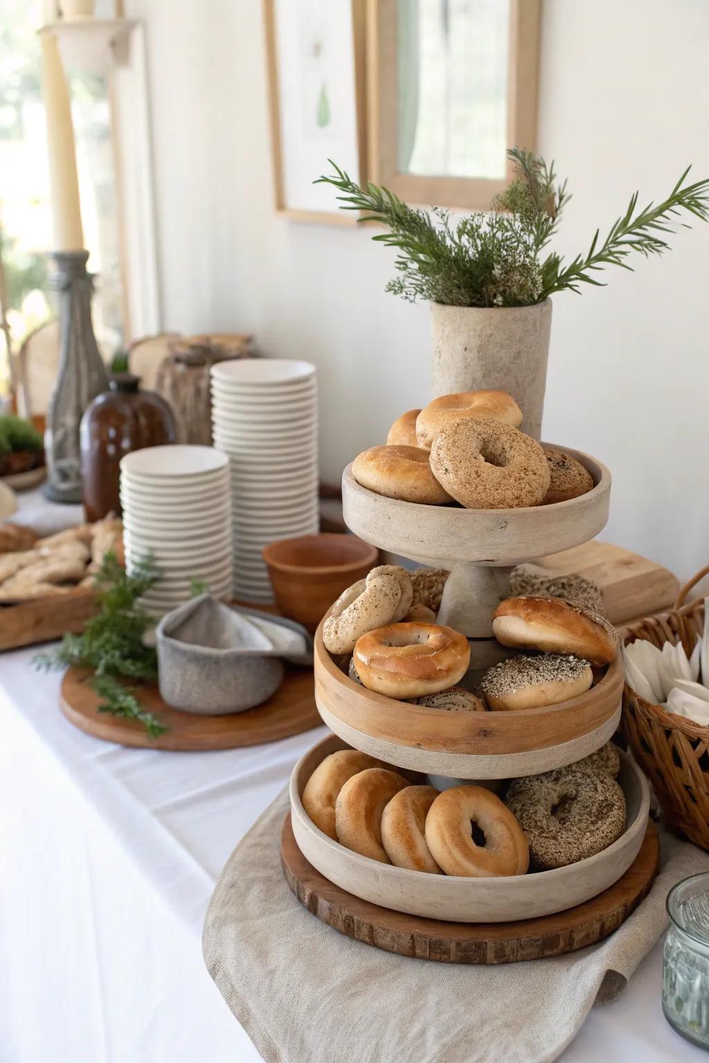A dedicated bagel bar station becomes the centerpiece of your gathering.