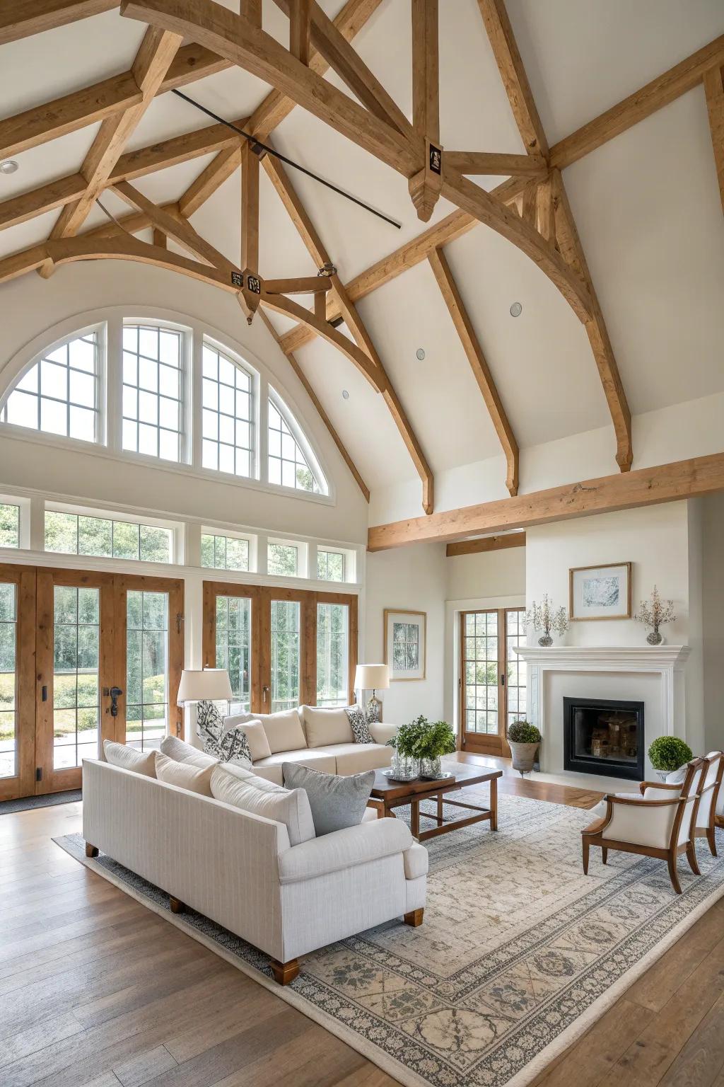 Add grandeur to high ceilings with elegant beam trusses.