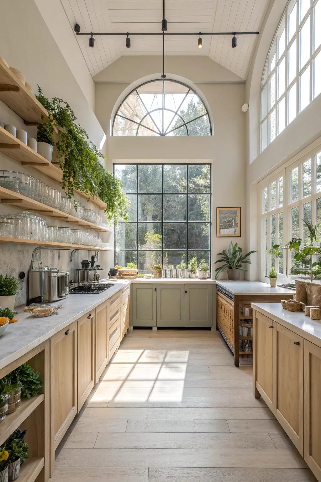 Natural light brightens the kitchen and reduces energy consumption.