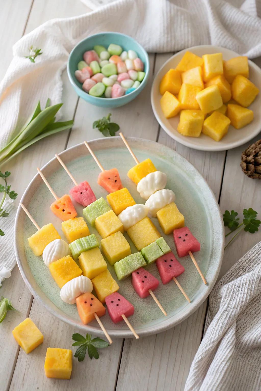 Add a pop of color to your Easter with these fun peeps and fruit kabobs.