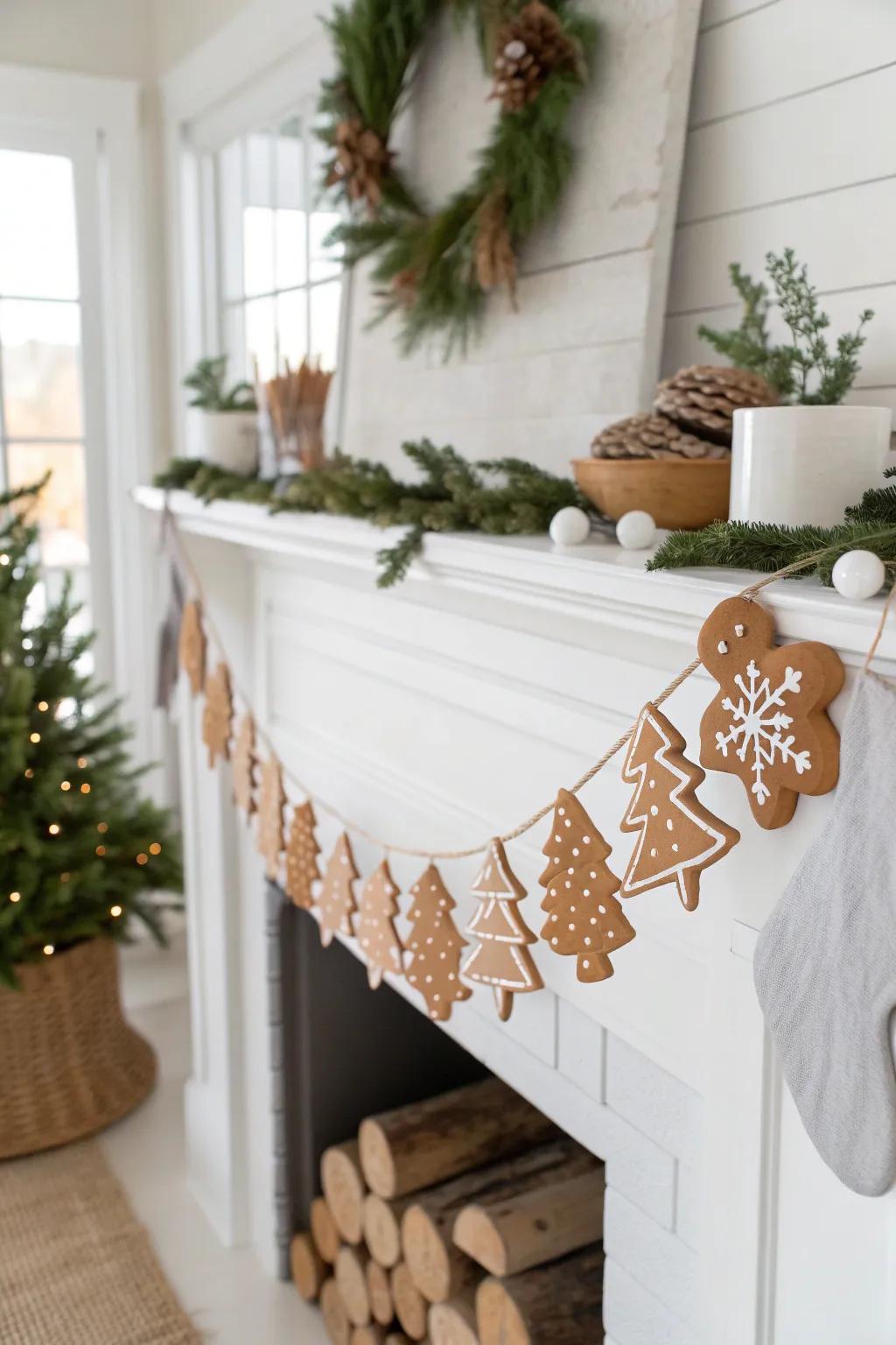 Add a playful touch to your home with a gingerbread cookie garland that's both charming and festive.