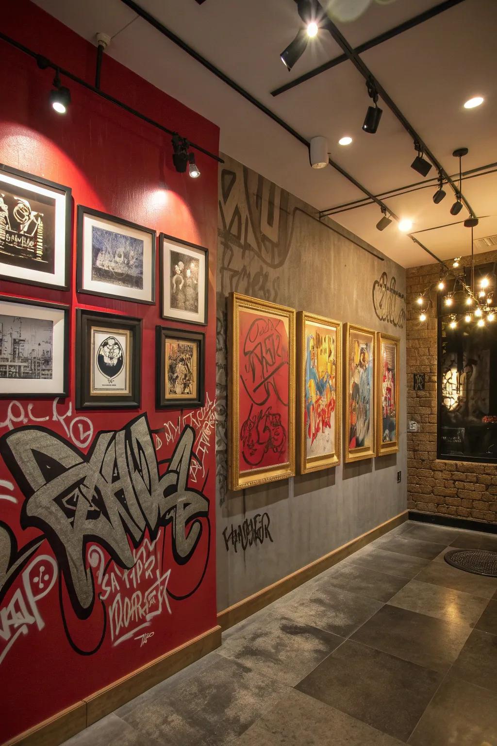 Create a gallery wall that showcases urban artistry. #GalleryWall #ArtLovers #HomeDecor