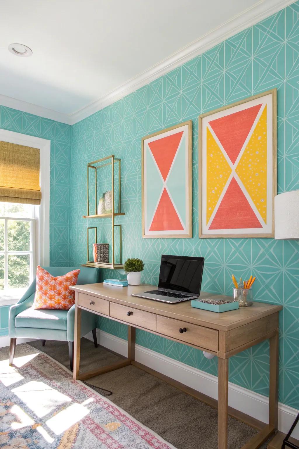 A feature wall adds a focal point to your office design.