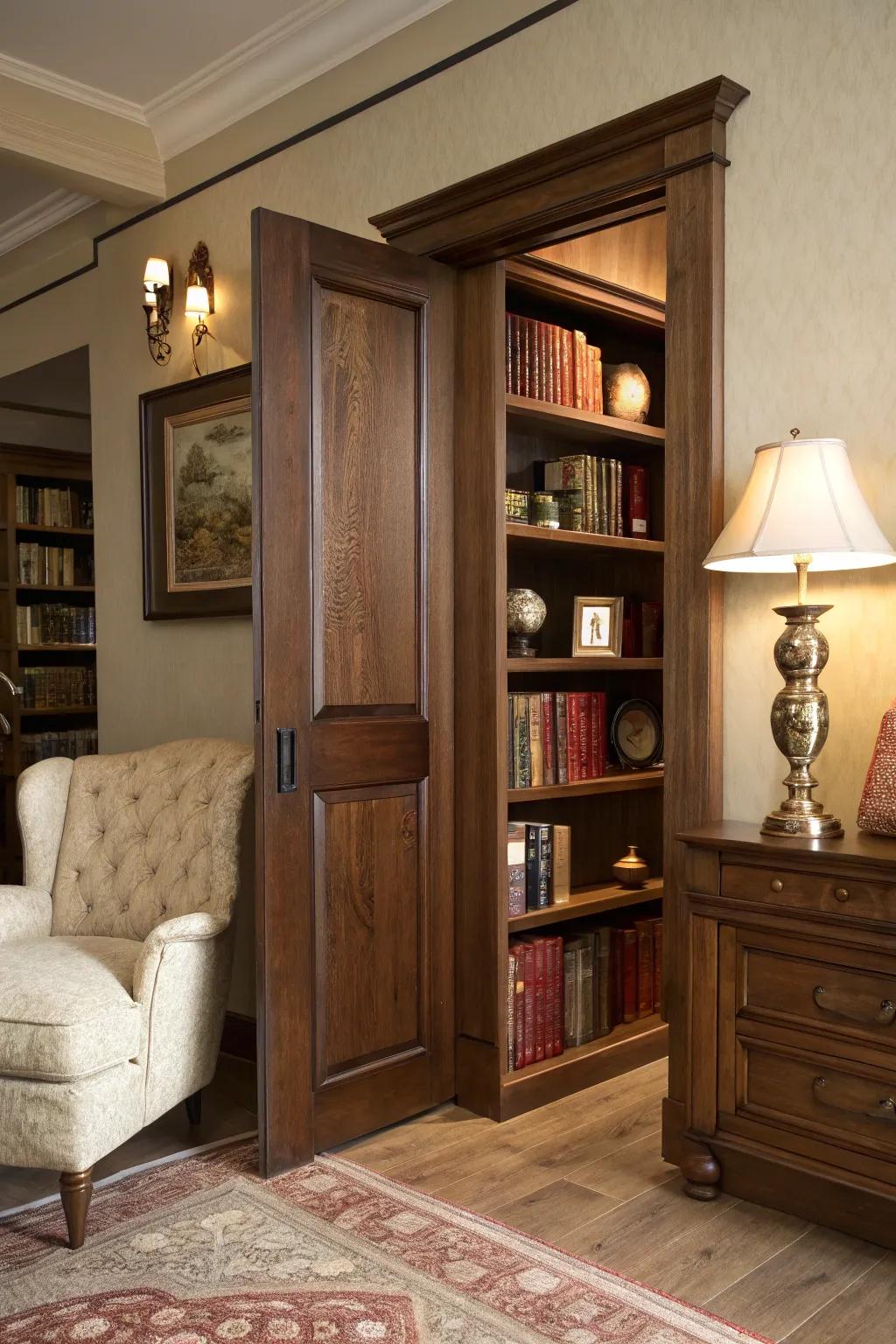Slide into a world of knowledge with a hidden library behind your bookcase.